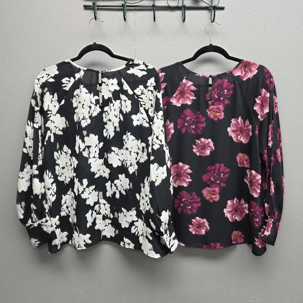 Maurices Blouse Lot 2 Womens XXL Black Floral Long Sleeve Plus Size Top Print - Picture 7 of 15